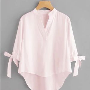 High low 3/4 tie sleeve blouse